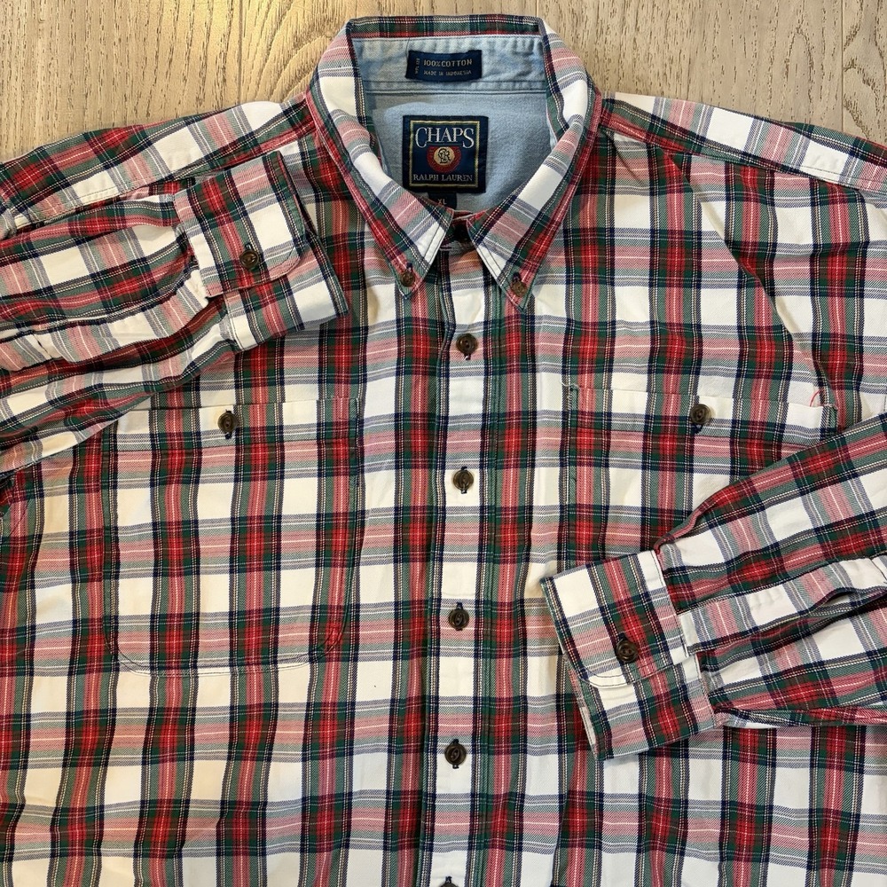 Vtg Chaps‎ Ralph Lauren Shirt Mens XL Button Down Long Sleeve Cotton Red Plaid